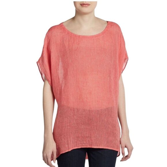 Eileen Fisher Women's Pink Linen Gauze Striped Tunic Kimono Top Large - Picture 1 of 8